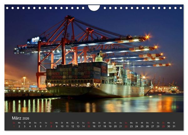Produktbild: Hamburger Hafen bei Nacht (Wandkalender 2026 DIN A4 quer), CALVENDO Monatskalender