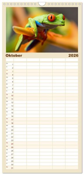 Produktbild: Familienplaner 2026 - Fr&ouml;sche - Die wundersch&ouml;ne Welt der bunten H&uuml;pfer. mit 5 Spalten (Wandkalender, 21 x 45 cm) CALVENDO