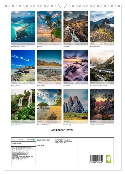 Produktbild: Longing for Travel (Wall Calendar 2026 DIN A3 portrait), CALVENDO 12 Month Wall Calendar