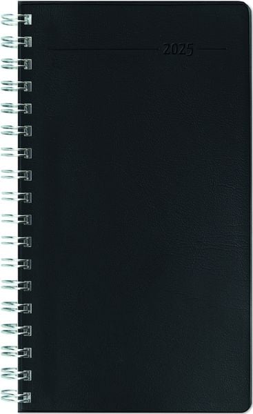 Slimtimer Ringbuch PVC schwarz 2025 - Taschen-Kalender 9x15,6 cm - Ringbindung - fester PVC-Einband - Weekly - 128 Seite