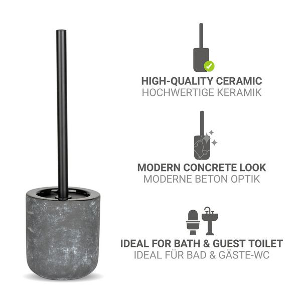 Produktbild: WC-Garnitur Mod. Sacile, grau/schwarz, Keramik, Edelstahl, &Oslash;11.5x38 cm, Betonoptik, freistehend,