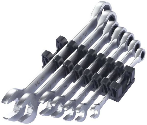 Produktbild: TOOLCRAFT TO-9626412 Ratschen-Einringschl&uuml;ssel-Satz 7teilig Schl&uuml;sselweite (Metrisch) 8 - 19 mm DIN 3113