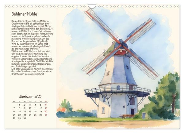 Produktbild: Deutschlands sch&ouml;nste Windm&uuml;hlen (Wandkalender 2026 DIN A3 quer), CALVENDO Monatskalender