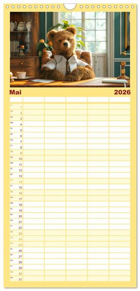 Produktbild: Familienplaner 2026 - B&auml;ren im B&uuml;ro mit 5 Spalten (Wandkalender, 21 x 45 cm) CALVENDO