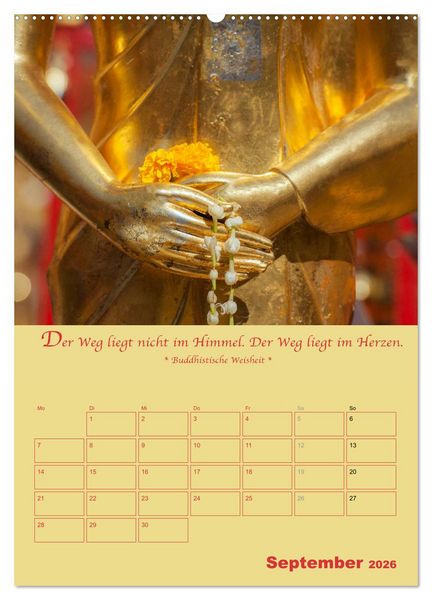 Produktbild: BUDDHA IN GOLD - Mit buddhistischen Spr&uuml;chen (hochwertiger Premium Wandkalender 2026 DIN A2 hoch), Kunstdruck in Hochglanz