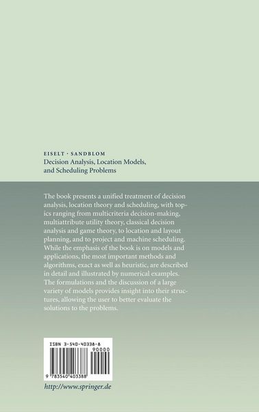 Produktbild: Decision Analysis, Location Models, and Scheduling Problems