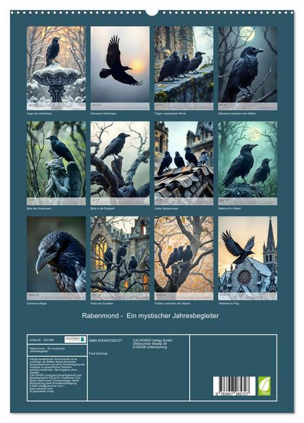 Produktbild: Rabenmond - Ein mystischer Jahresbegleiter (hochwertiger Premium Wandkalender 2026 DIN A2 hoch), Kunstdruck in Hochglanz