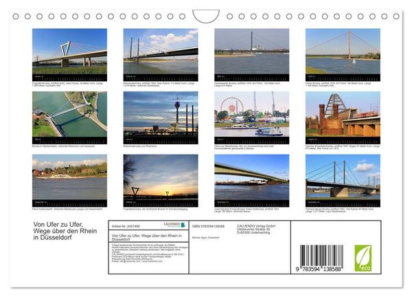 Produktbild: Von Ufer zu Ufer, Wege &uuml;ber den Rhein in D&uuml;sseldorf (Wandkalender 2027 DIN A4 quer), CALVENDO Monatskalender