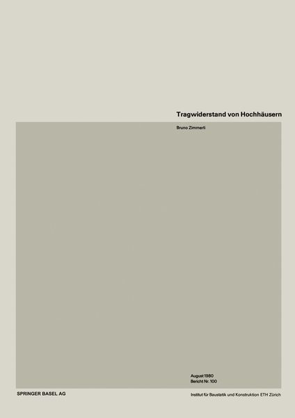 Tragwiderstand von Hochhäusern, Taschenbuch von B. Zimmerli, Springer Basel, 9783764312305