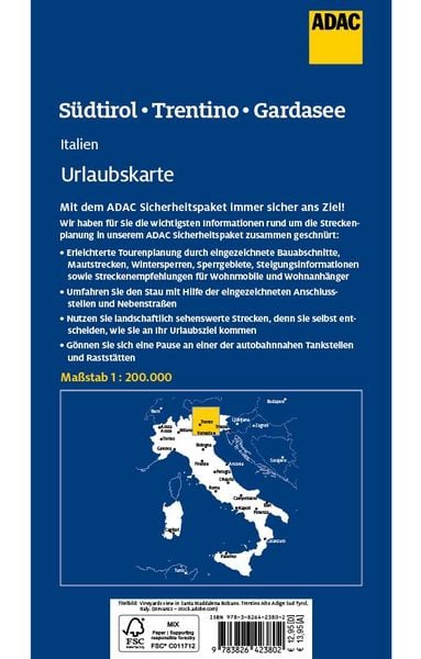 Produktbild: ADAC Urlaubskarte S&uuml;dtirol, Trentino, Gardasee 1:200.000