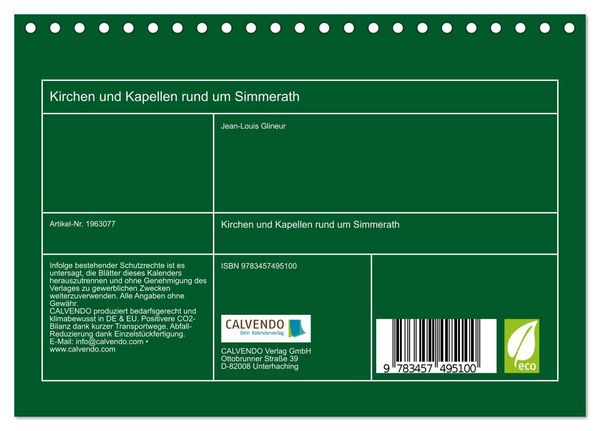 Produktbild: Kirchen und Kapellen rund um Simmerath (Tischkalender 2026 DIN A5 quer), CALVENDO Monatskalender