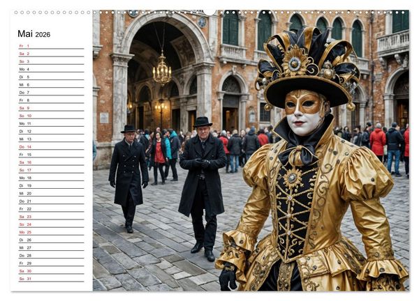 Produktbild: M&auml;rchenhafte Maskerade KI - Karnevalserlebnis in Venedig (Wandkalender 2026 DIN A2 quer), CALVENDO Monatskalender
