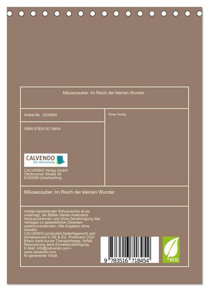 Produktbild: M&auml;usezauber. Im Reich der kleinen Wunder (Tischkalender 2026 DIN A5 hoch), CALVENDO Monatskalender