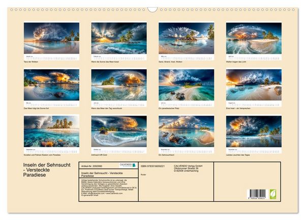 Produktbild: Inseln der Sehnsucht - Versteckte Paradiese (Wandkalender 2026 DIN A2 quer), CALVENDO Monatskalender