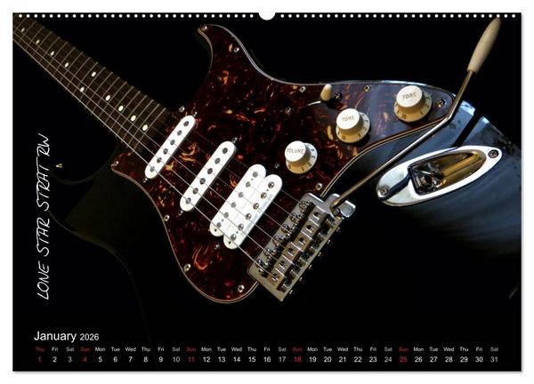 Produktbild: ROCK GUITARS put into the spotlight (High Quality Premium Wall Calendar 2026 DIN A2 landscape),CALVENDO 12 Month Wall Calendar