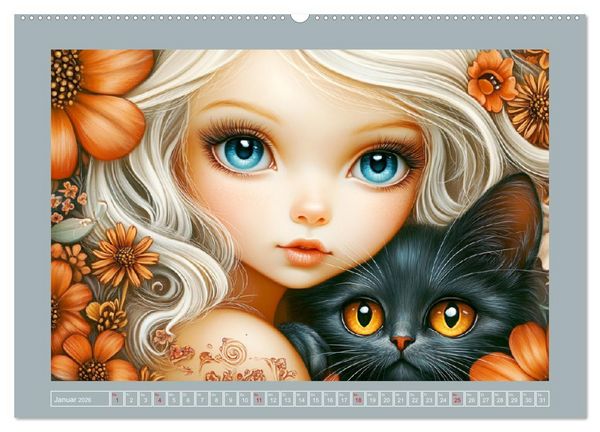 Produktbild: Vertr&auml;umte M&auml;dchen. Tiere, Blumen, Liebe. (hochwertiger Premium Wandkalender 2026 DIN A2 quer), Kunstdruck in Hochglanz