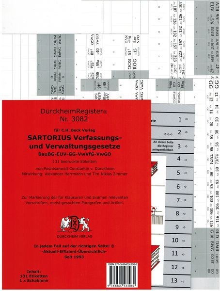 Produktbild: D&uuml;rckheimRegister&reg; SARTORIUS, Gesetze und &sect;&sect;, OHNE Stichworte
