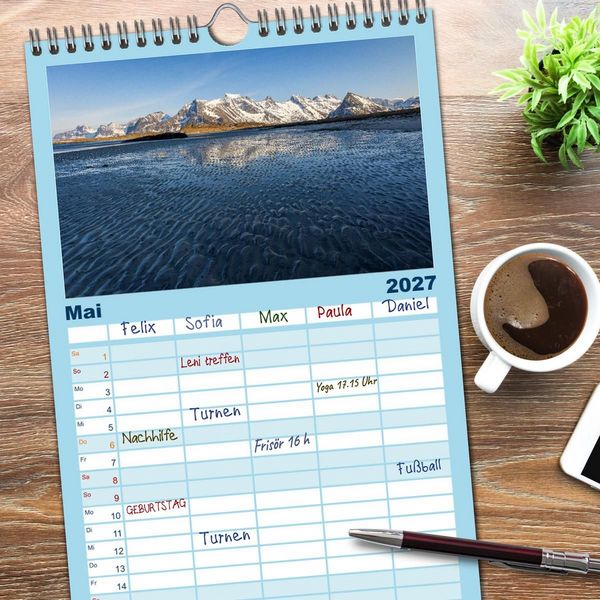 Produktbild: Familienplaner 2027 - Licht des Nordens - LOFOTEN mit 5 Spalten (Wandkalender, 21 x 45 cm) CALVENDO