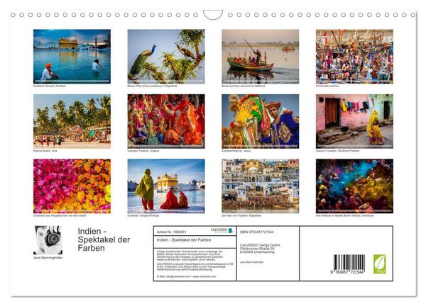 Produktbild: Indien - Spektakel der Farben (Wandkalender 2026 DIN A3 quer), CALVENDO Monatskalender
