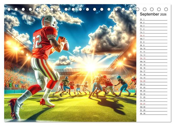 Produktbild: American Football - Durch KI-Technologie zum Leben erweckte Momente (Tischkalender 2026 DIN A5 quer), CALVENDO Monatskalender