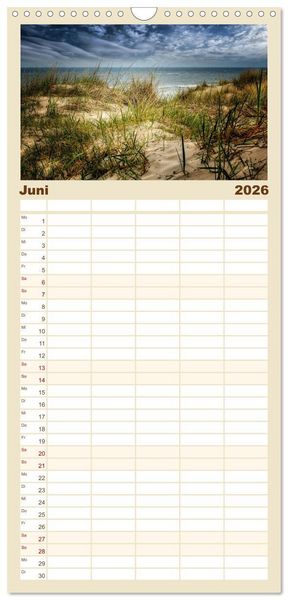 Produktbild: Familienplaner 2026 - Nordsee-D&uuml;nen mit 5 Spalten (Wandkalender, 21 x 45 cm) CALVENDO