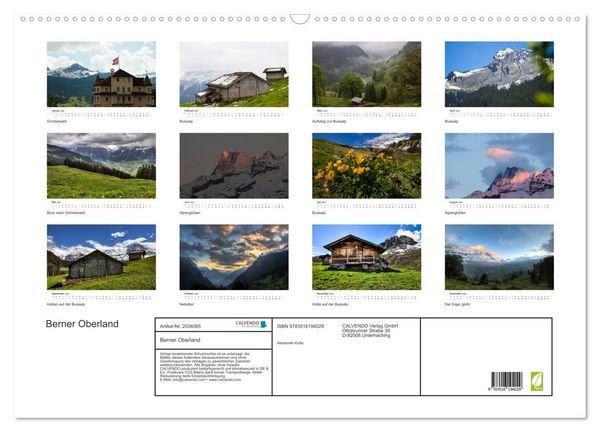 Produktbild: Berner Oberland (Wandkalender 2026 DIN A2 quer), CALVENDO Monatskalender