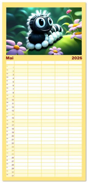 Produktbild: Familienplaner 2026 - W&uuml;rmchen Zauber mit 5 Spalten (Wandkalender, 21 x 45 cm) CALVENDO