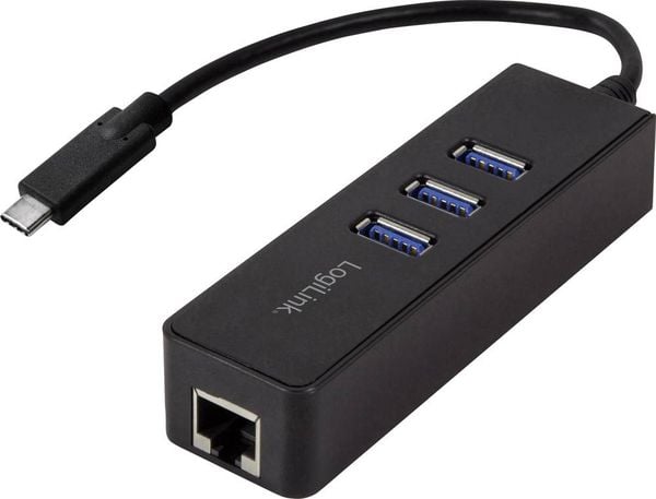 LogiLink USB 3.2 Gen 1 (USB 3.0) Adapter [1x USB 3.2 Gen 1 Stecker C (USB 3.0) - 1x RJ45-Buchse, USB 3.2 Gen 1 Buchse A