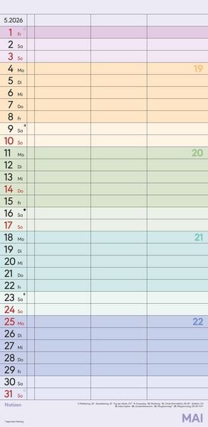 Produktbild: Superplaner Farbenfroh 2026 - Familien-Timer 22x45 cm - mit Ferienterminen - 3 Spalten - Wand-Planer - mit vielen Zusatzinformationen - Alpha Edition