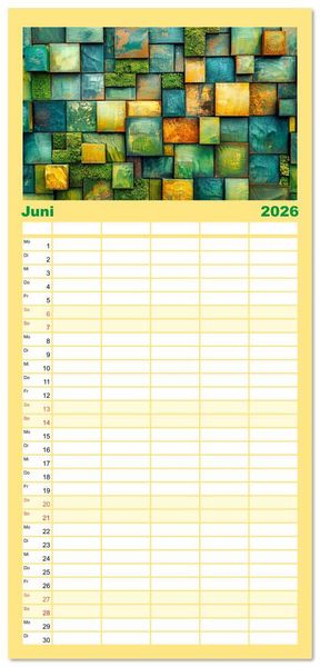 Produktbild: Familienplaner 2026 - Patchwork - Farben und Formen mit 5 Spalten (Wandkalender, 21 x 45 cm) CALVENDO