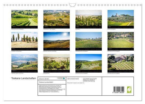 Produktbild: Toskana Landschaften (Wandkalender 2027 DIN A3 quer), CALVENDO Monatskalender