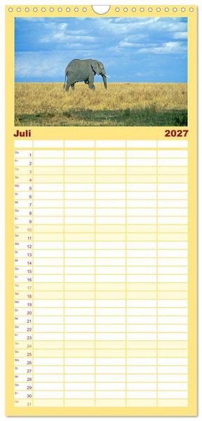 Produktbild: Familienplaner 2027 - Elefanten in der Serengeti mit 5 Spalten (Wandkalender, 21 x 45 cm) CALVENDO