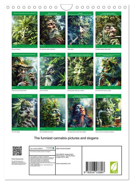 Produktbild: The funniest cannabis pictures and slogans (Wall Calendar 2026 DIN A4 portrait), CALVENDO 12 Month Wall Calendar