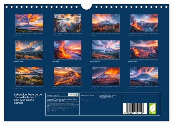 Produktbild: Lebendige Feuerberge - Fantastisch durch eine KI in Szene gesetzt (Wandkalender 2026 DIN A4 quer), CALVENDO Monatskalender