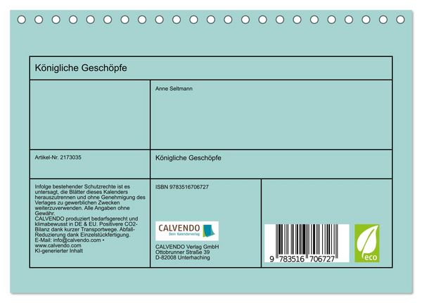 Produktbild: K&ouml;nigliche Gesch&ouml;pfe (Tischkalender 2026 DIN A5 quer), CALVENDO Monatskalender