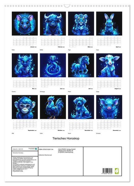 Produktbild: Tierisches Horoskop (Wandkalender 2026 DIN A2 hoch), CALVENDO Monatskalender