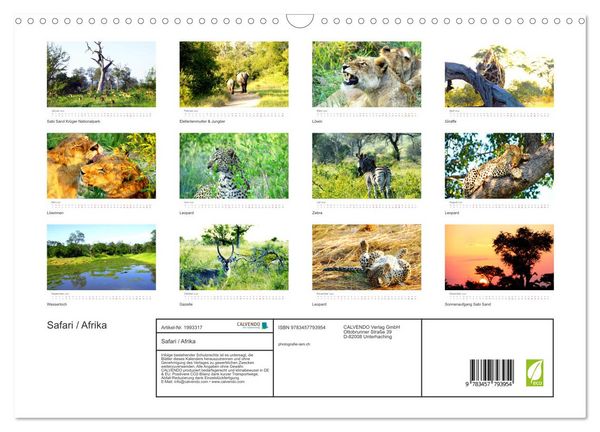 Produktbild: Safari / Afrika (Wandkalender 2026 DIN A3 quer), CALVENDO Monatskalender