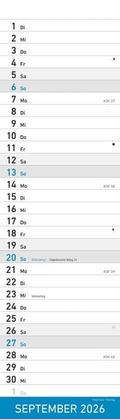 Produktbild: Streifenplaner Mini BLAU 2026 - Streifenkalender - Wandplaner - Küchen-Kalender - 9,5x33