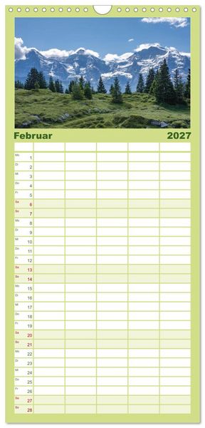 Produktbild: Familienplaner 2027 - Berner Oberland - Bergwelten mit 5 Spalten (Wandkalender, 21 x 45 cm) CALVENDO