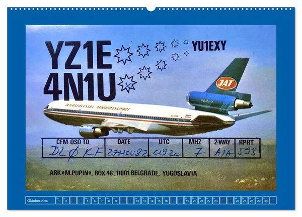 Produktbild: &Uuml;ber den Wolken - Flugzeuge des 20. Jahrhunderts auf Amateurfunkkarten (Wandkalender 2026 DIN A2 quer), CALVENDO Monatskalender