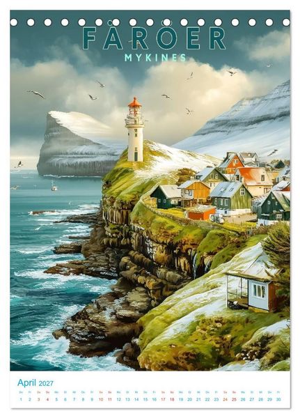 Produktbild: F&auml;r&ouml;er Inseln - Old School Poster Style (Tischkalender 2027 DIN A5 hoch), CALVENDO Monatskalender