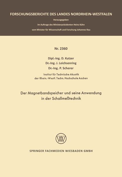 Produktbild: Der Magnetbandspeicher und seine Anwendung in der Schallme&szlig;technik