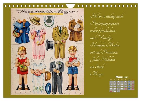 Produktbild: Papierpuppenpoesie (Wandkalender 2027 DIN A4 quer), CALVENDO Monatskalender
