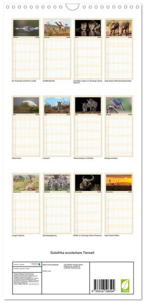 Produktbild: Familienplaner 2026 - S&uuml;dafrika wunderbare Tierwelt mit 5 Spalten (Wandkalender, 21 x 45 cm) CALVENDO