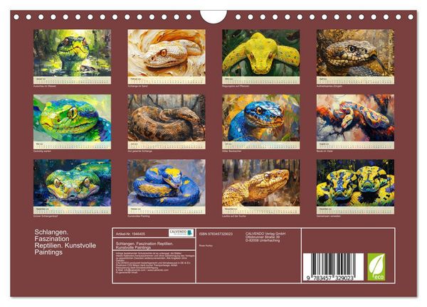 Produktbild: Schlangen. Faszination Reptilien. Kunstvolle Paintings (Wandkalender 2026 DIN A4 quer), CALVENDO Monatskalender