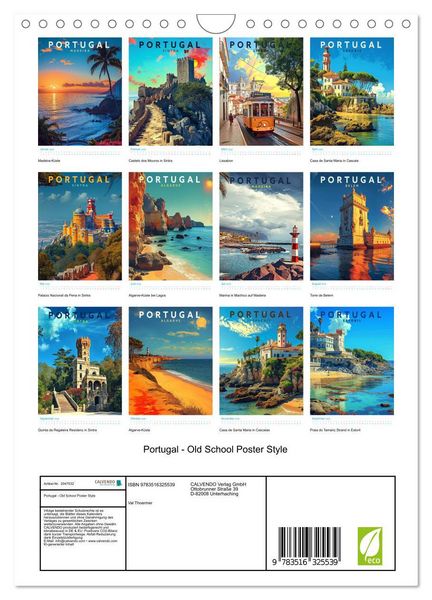 Produktbild: Portugal - Old School Poster Style (Wandkalender 2026 DIN A4 hoch), CALVENDO Monatskalender