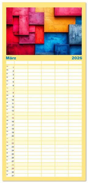 Produktbild: Familienplaner 2026 - Patchwork - Farben und Formen mit 5 Spalten (Wandkalender, 21 x 45 cm) CALVENDO