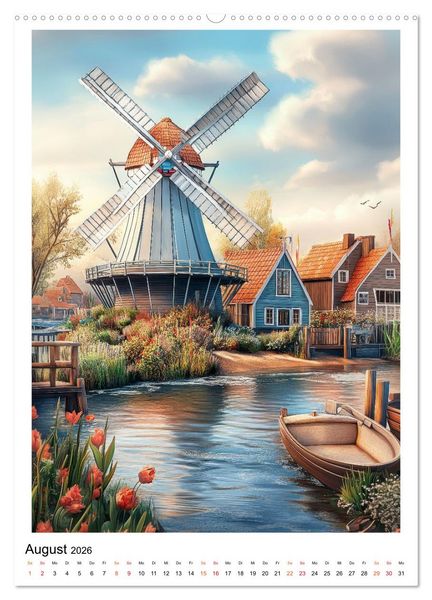 Produktbild: Windm&uuml;hlen - Im Wind der Zeit (Wandkalender 2026 DIN A2 hoch), CALVENDO Monatskalender