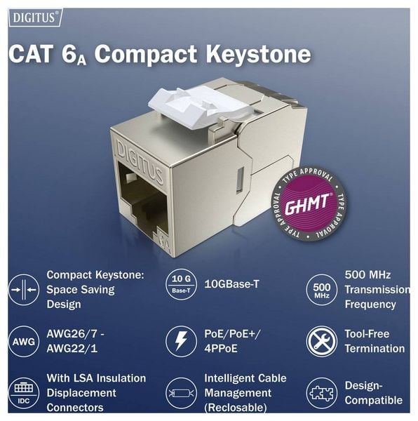 Produktbild: Digitus RJ45-Einbaumodul Keystone CAT 6a 1St.