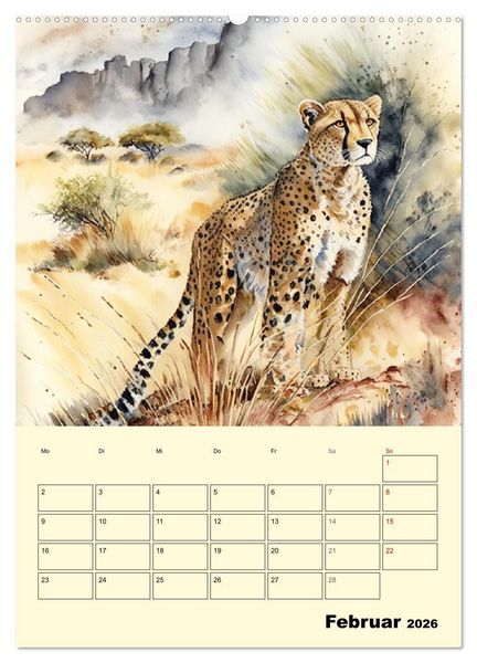 Produktbild: Sch&ouml;ne Aquarelle. Darstellungen von Afrikas Wildtieren (hochwertiger Premium Wandkalender 2026 DIN A2 hoch), Kunstdruck in Hochglanz